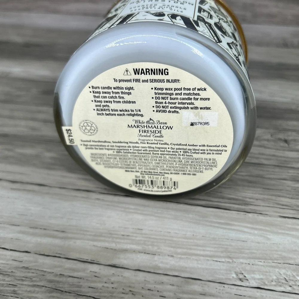 Bath And Body Works White Barn Marshmallow Fireside Candle 3-wick Christmas